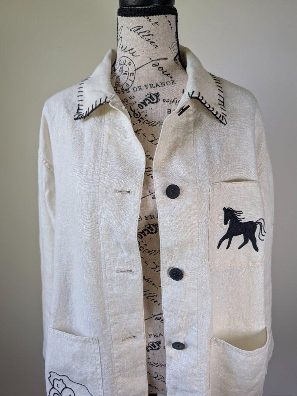 ZARA ZW Collection Embroidered Linen Overshirt – Oyster White (Size M) - Picture 4 of 8